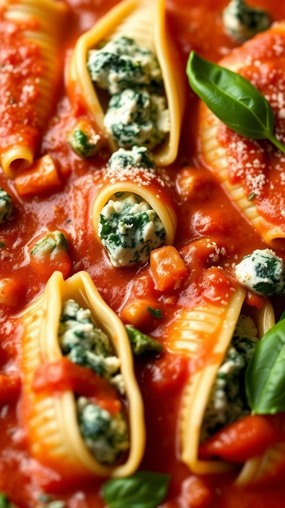 Spinach and Cheese Manicotti in tomato sauce