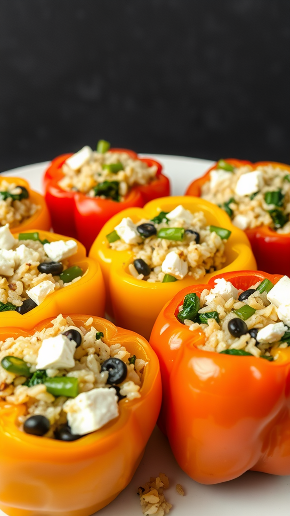 Spinach and feta stuffed peppers arranged on a plate