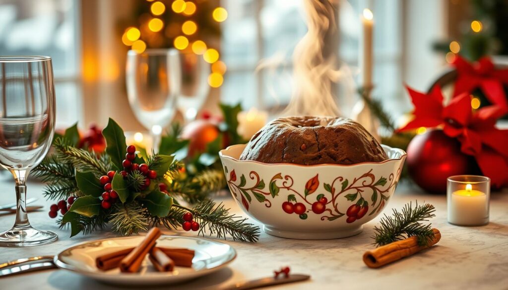 steaming Christmas pudding