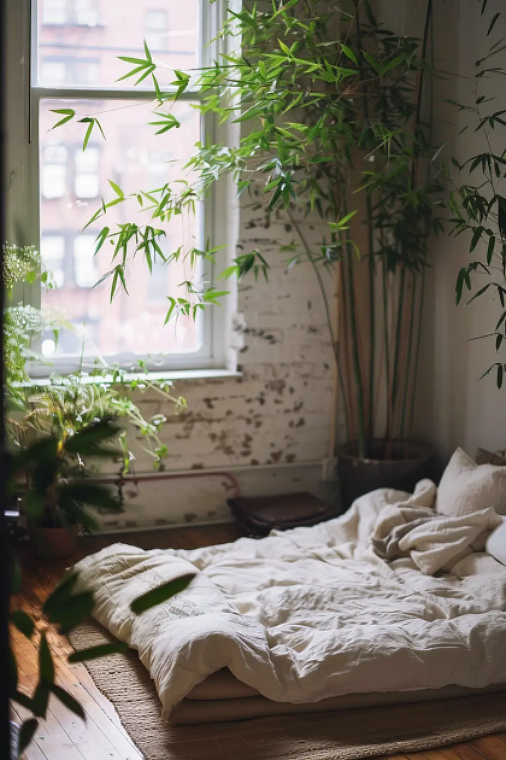 Boho bedroom with meditation corner